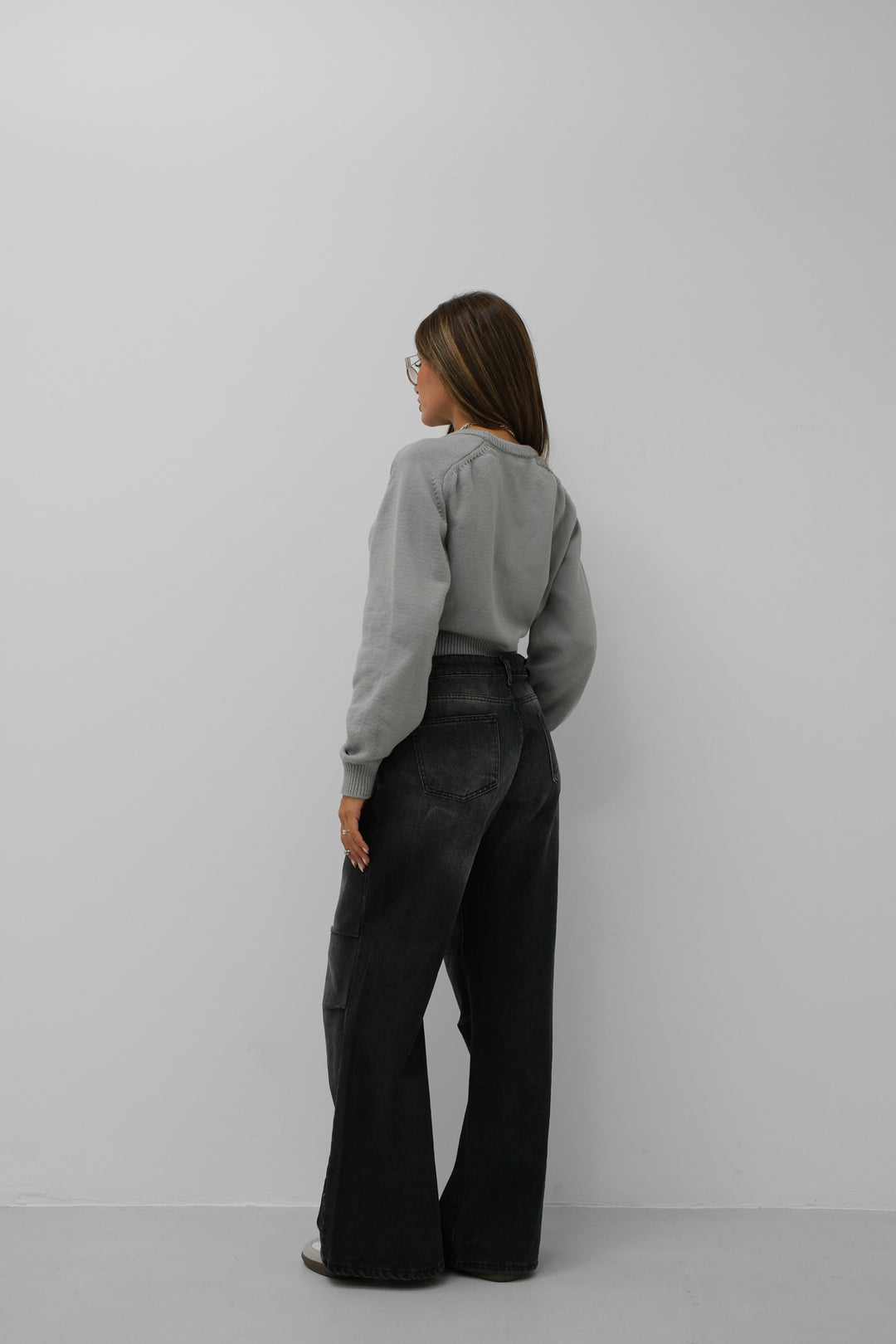 Reglan Kol Gri Crop Triko Kazak