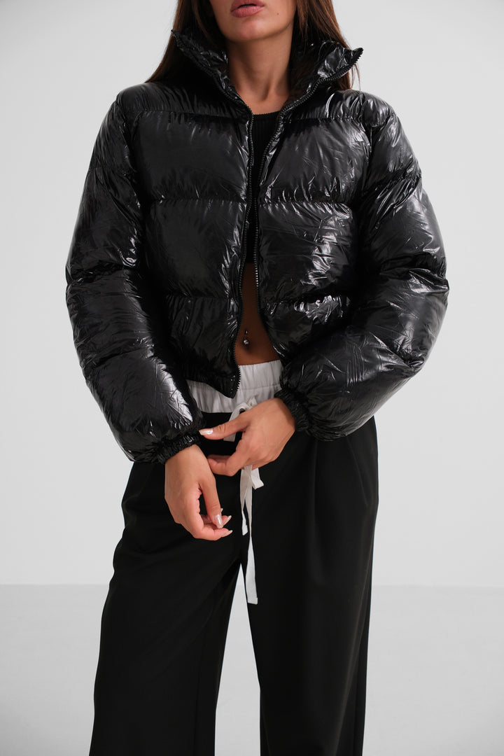 Patent Leather Black Puffer Jacket