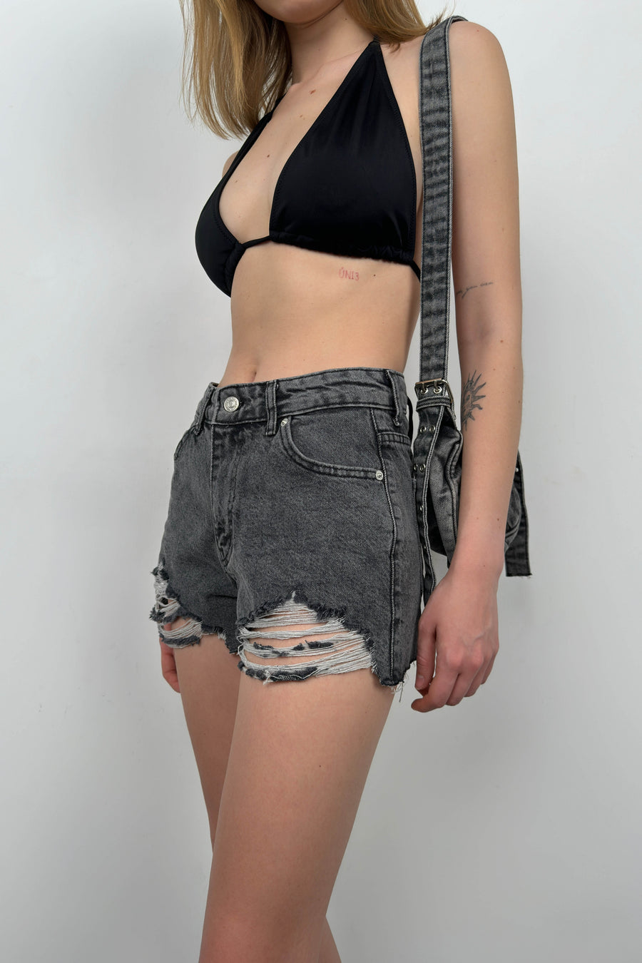 Black Fringed Denim Shorts 