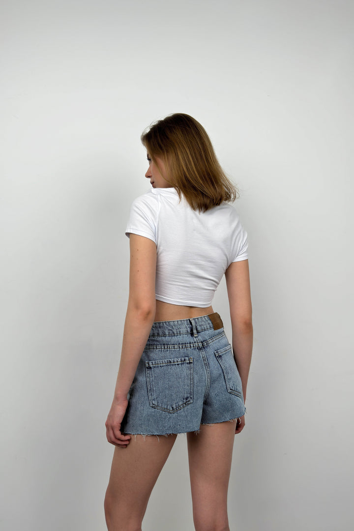 Saçaklı Mavi Kot Şort