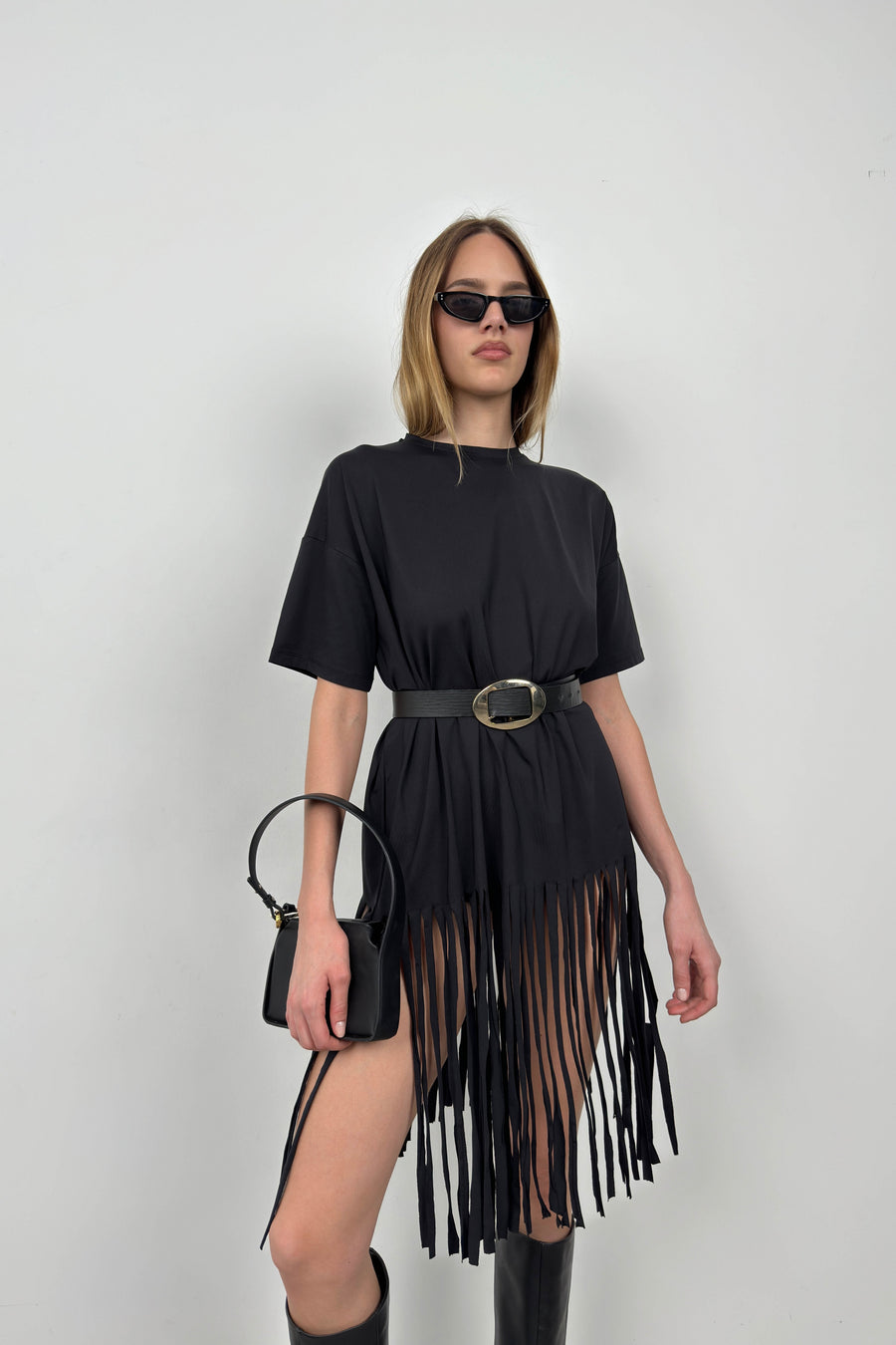 Black Fringed Tunic Dress 