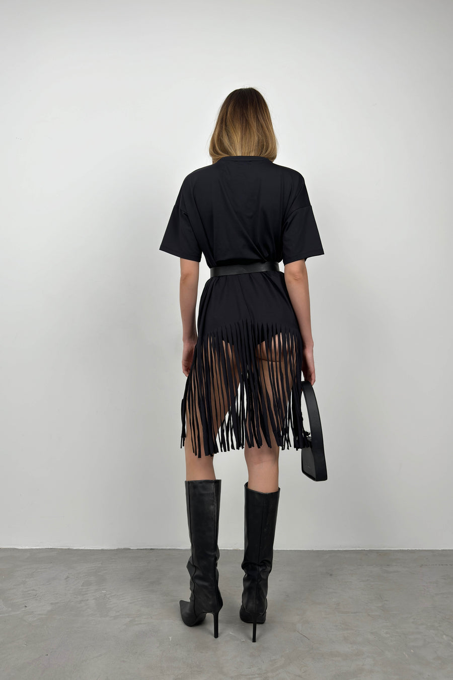 Black Fringed Tunic Dress 