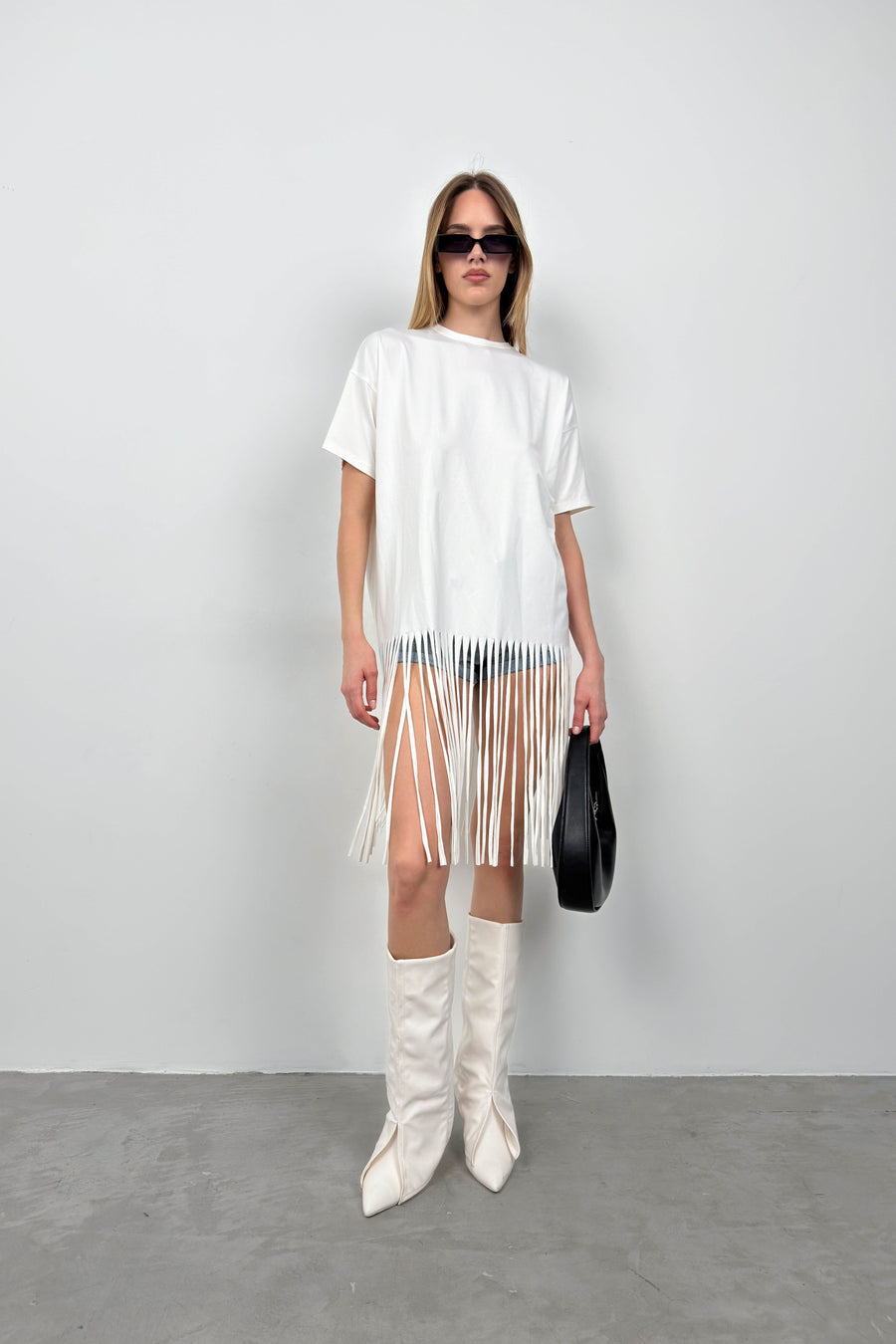 Fringed Ecru Tunic Dress 