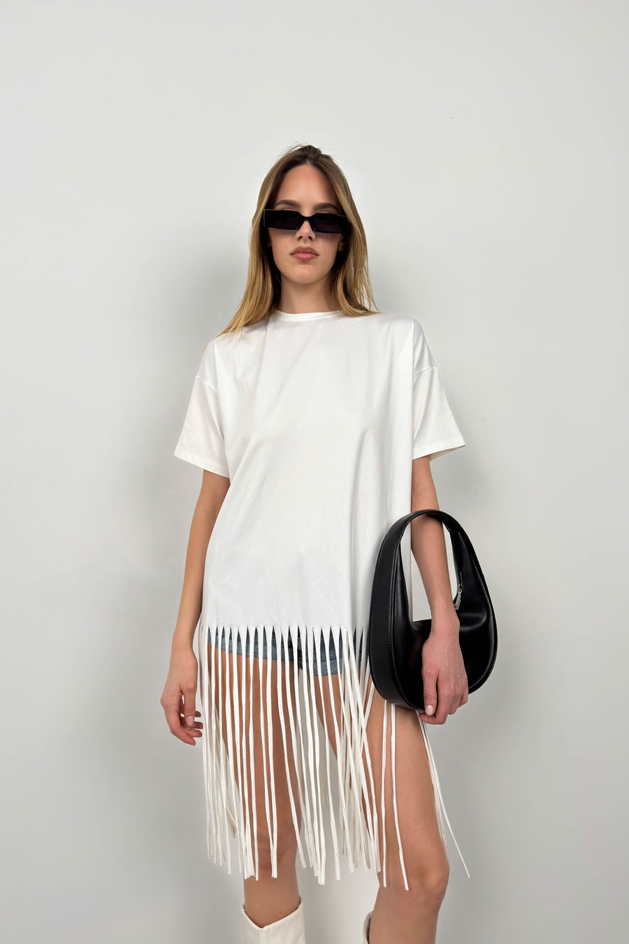 Fringed Ecru Tunic Dress 