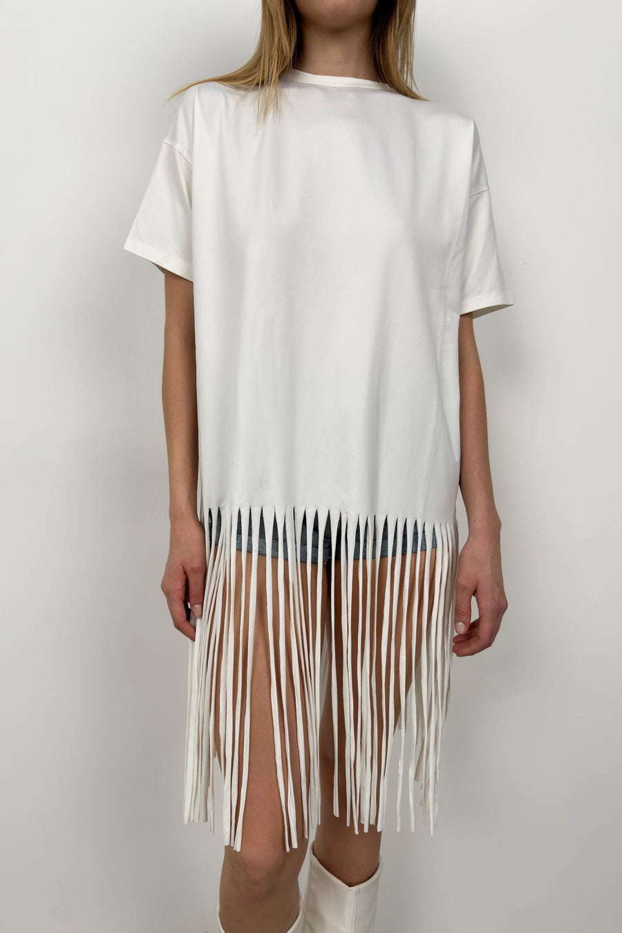 Fringed Ecru Tunic Dress 