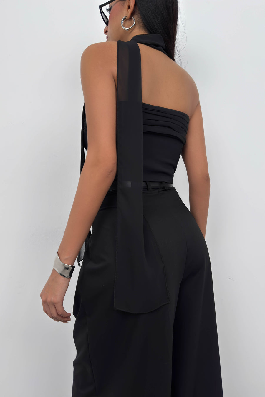 Shawl Detail Black Strapless Blouse 