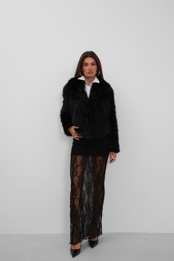 Shawl Collar Plush Black Jacket 