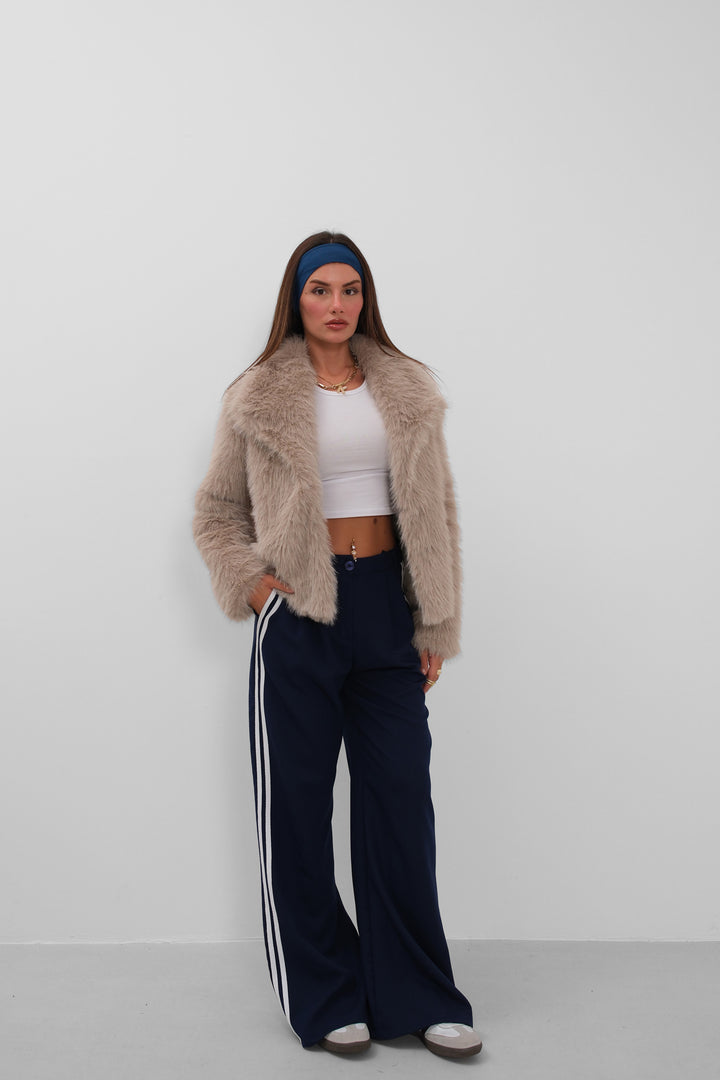 Shawl Collar Plush Beige Jacket 