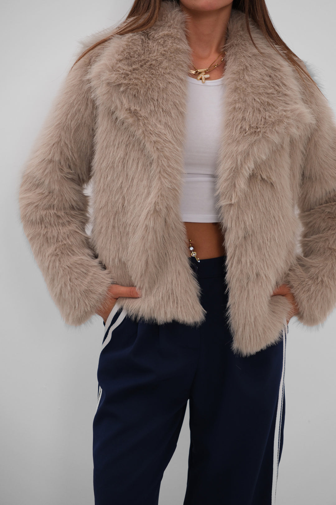 Shawl Collar Plush Beige Jacket 