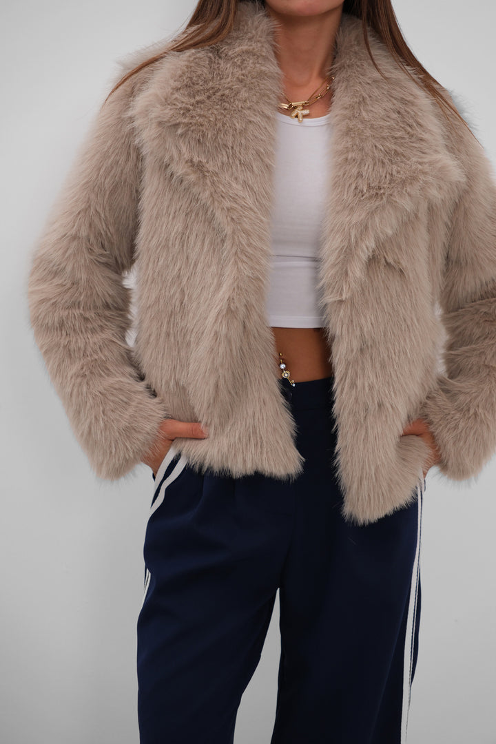 Shawl Collar Plush Beige Jacket 