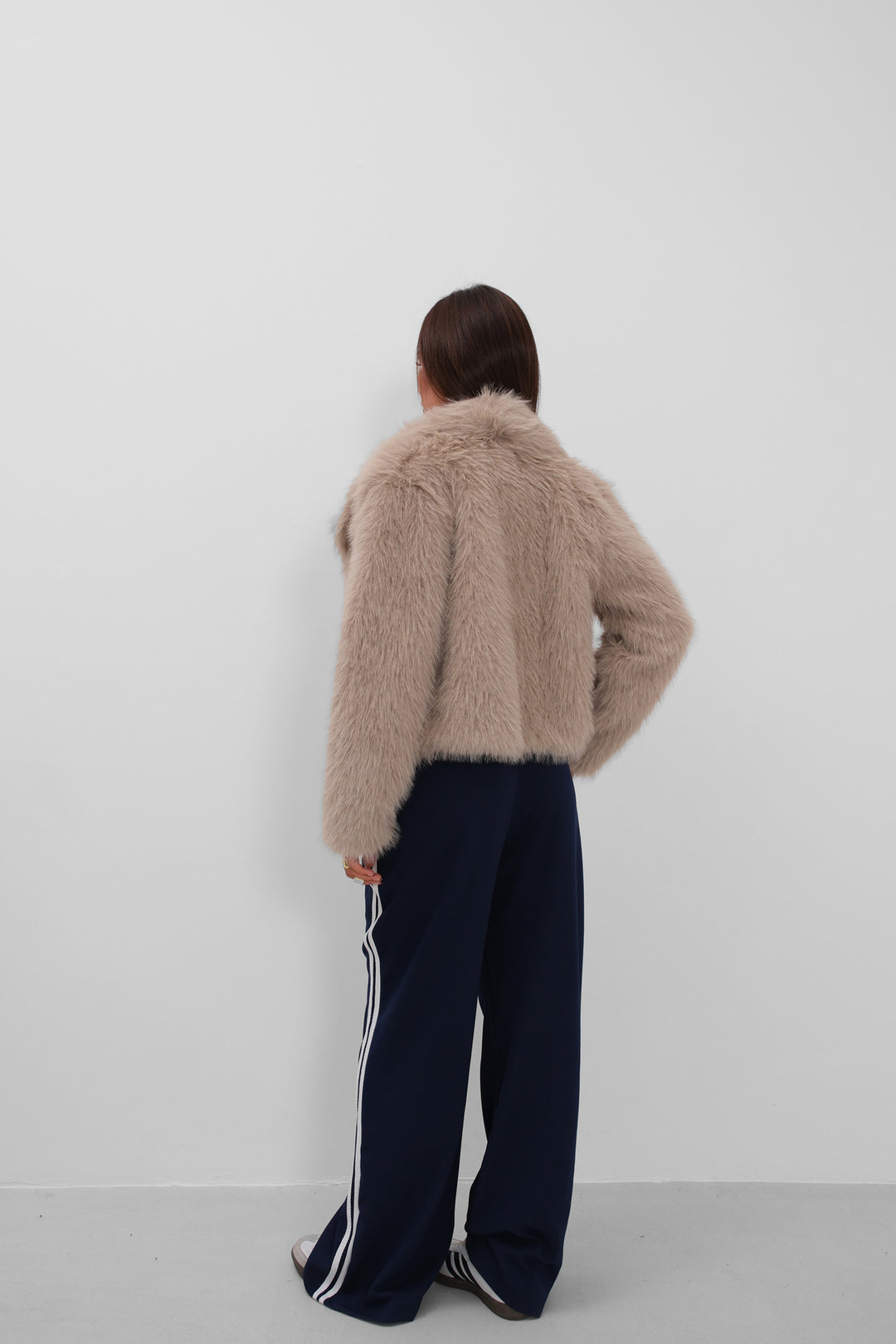 Shawl Collar Plush Beige Jacket 