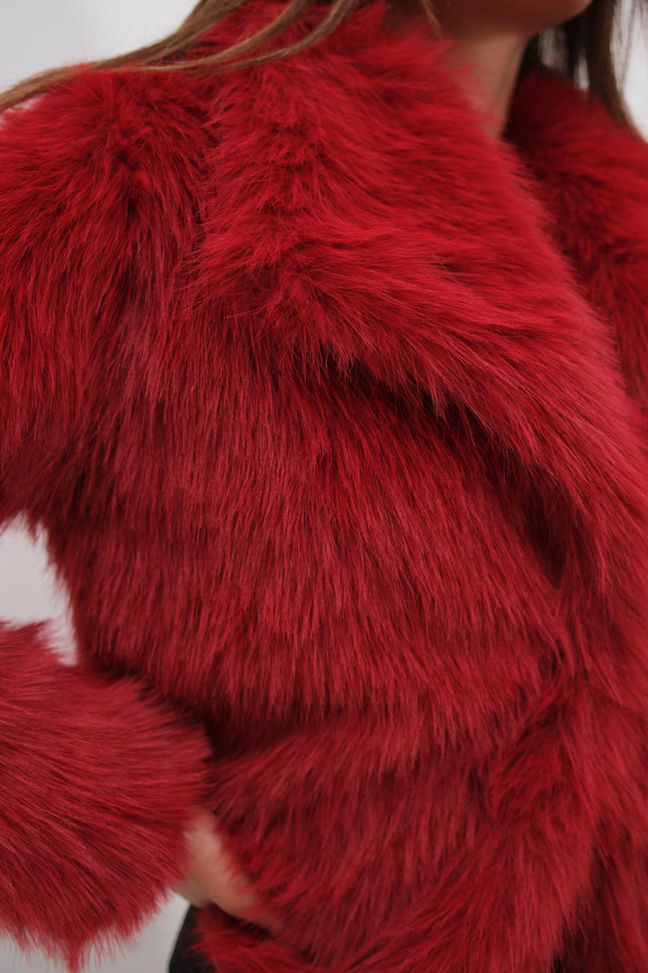 Shawl Collar Plush Burgundy Jacket 