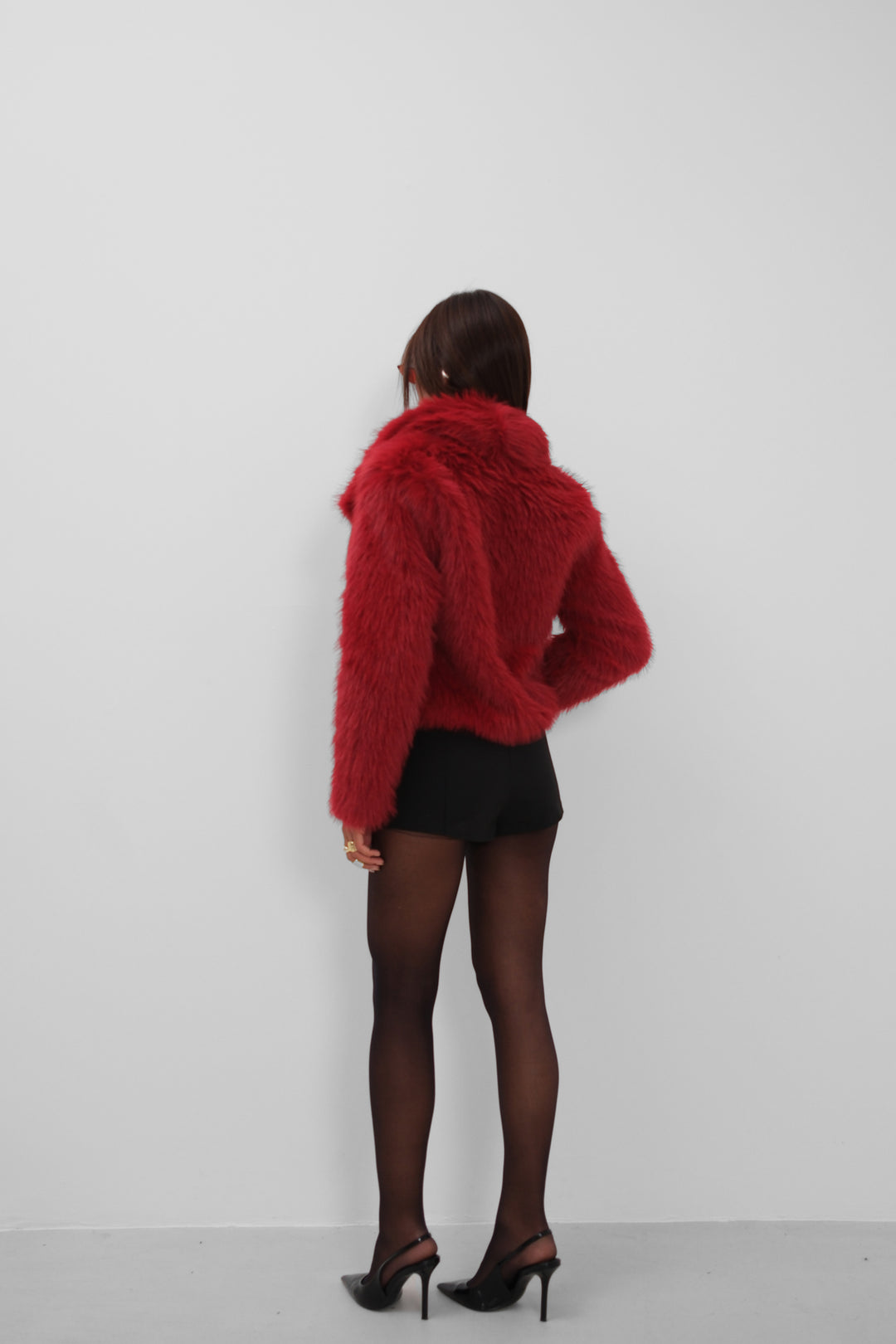 Shawl Collar Plush Burgundy Jacket 