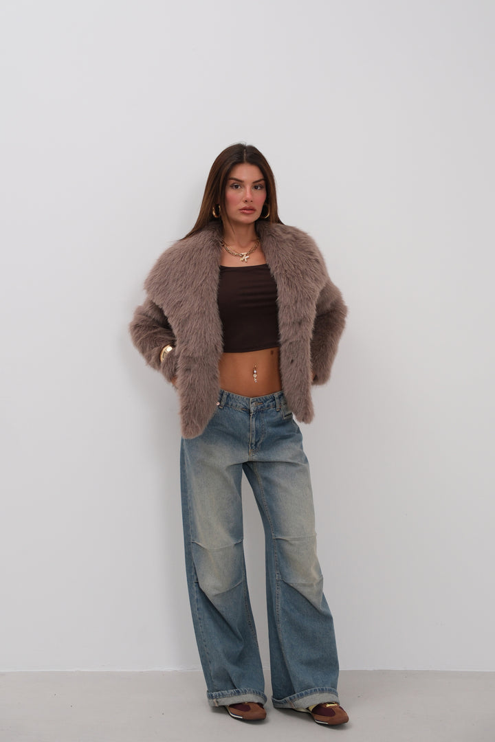 Shawl Collar Plush Camel Jacket 