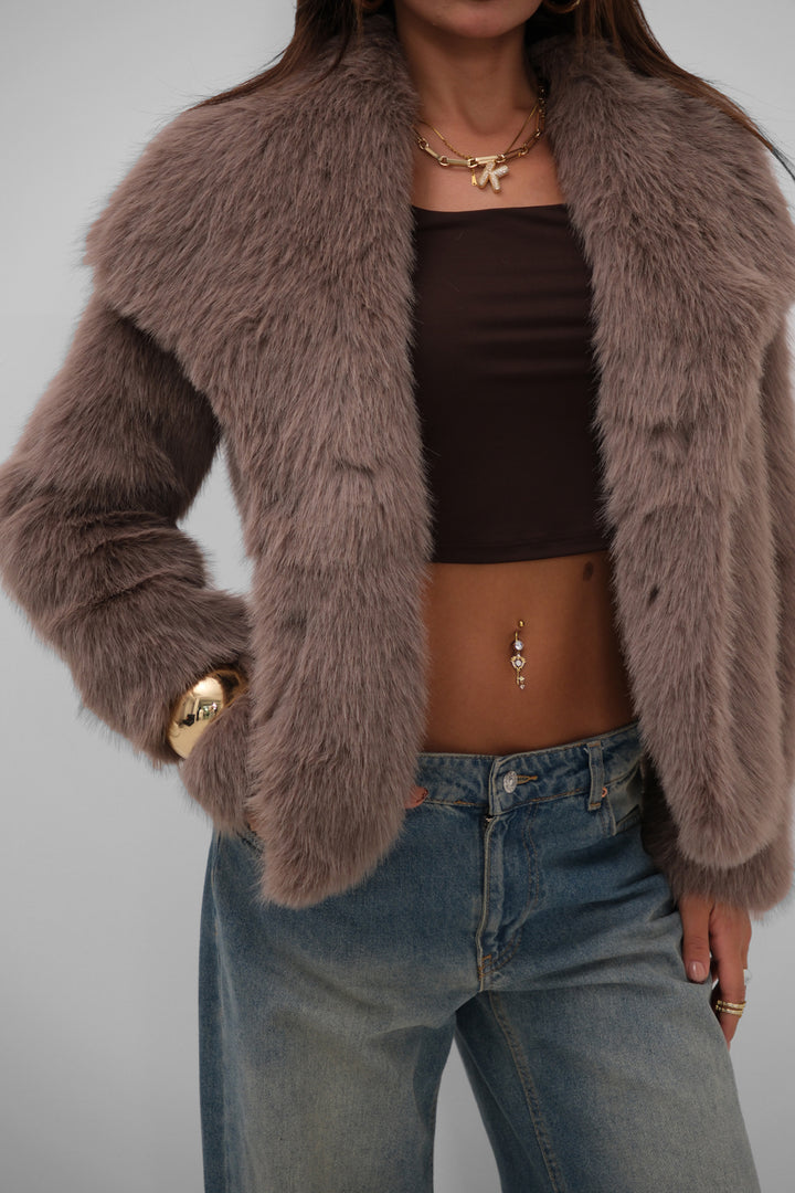 Shawl Collar Plush Camel Jacket 