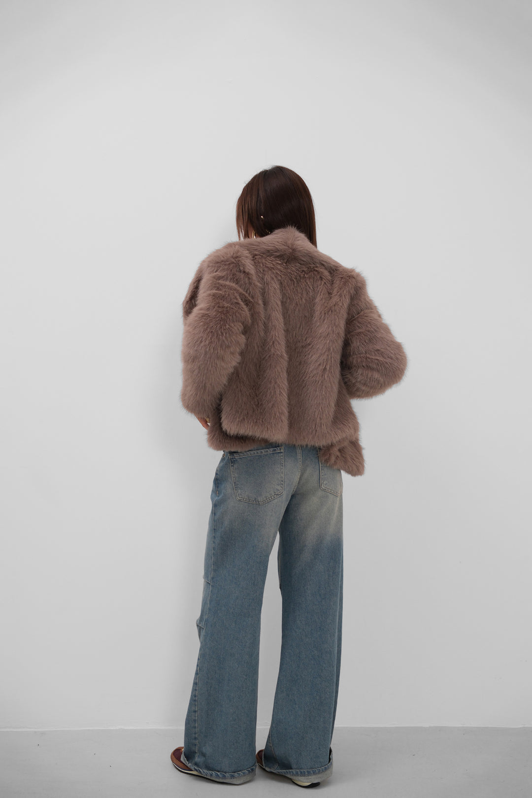 Shawl Collar Plush Camel Jacket 