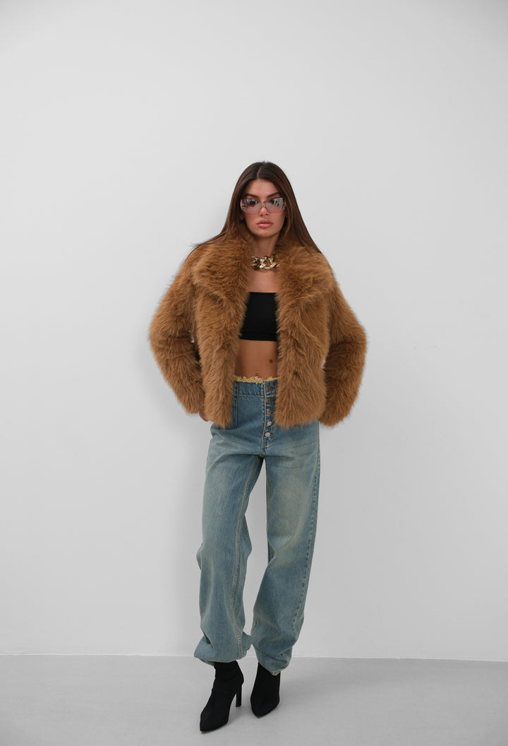 Shawl Collar Plush Brown Jacket 