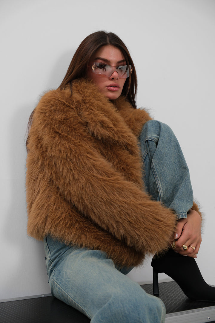 Shawl Collar Plush Brown Jacket 