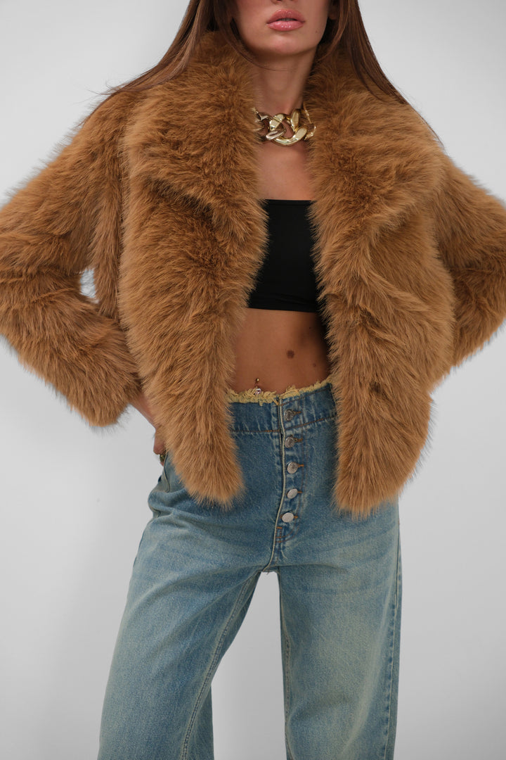 Shawl Collar Plush Brown Jacket 