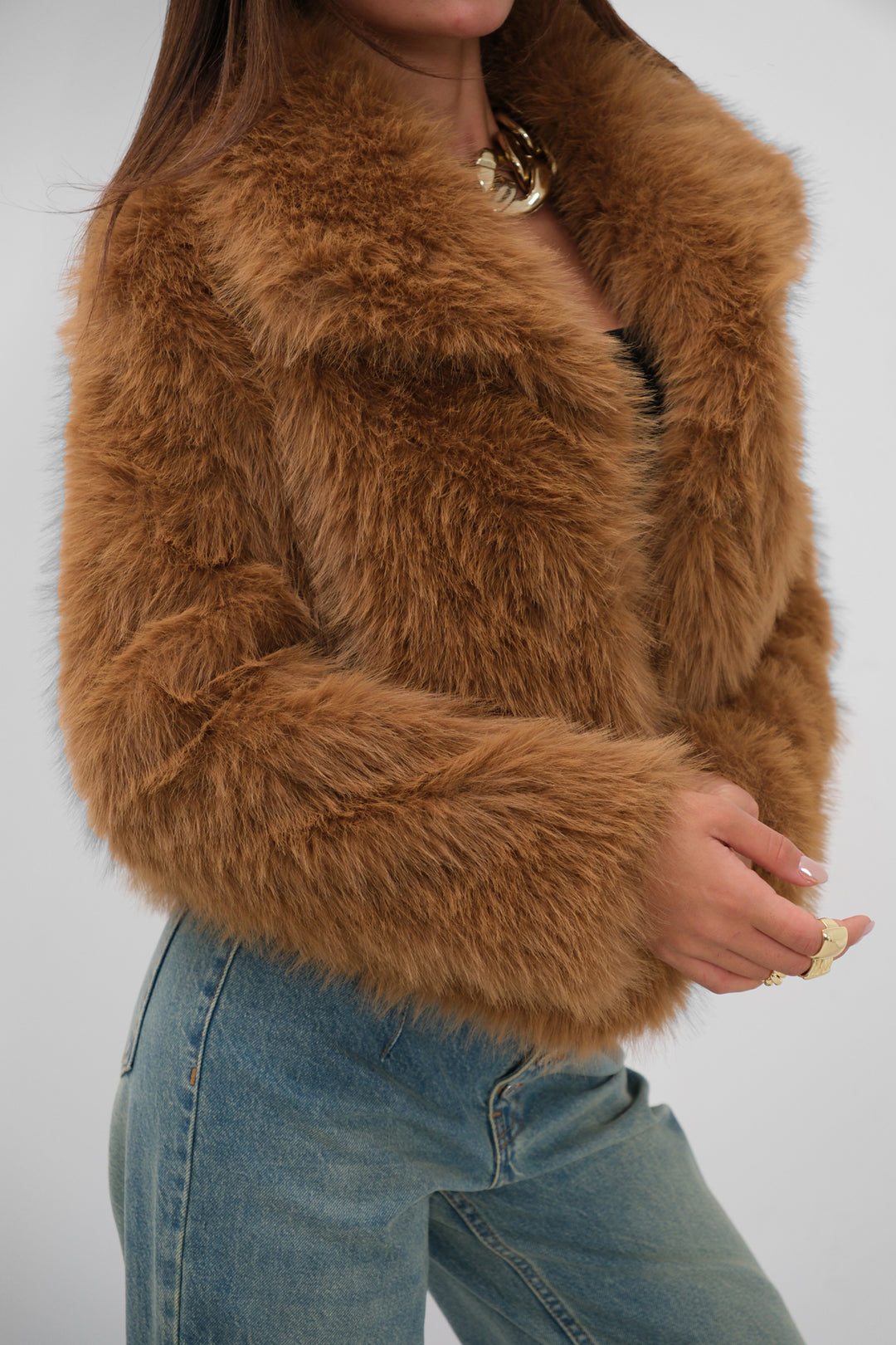 Shawl Collar Plush Brown Jacket 