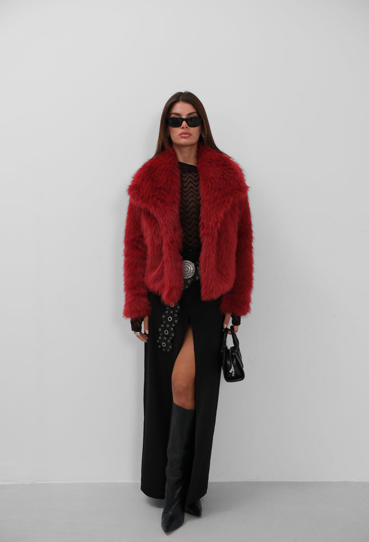 Shawl Collar Plush Red Jacket