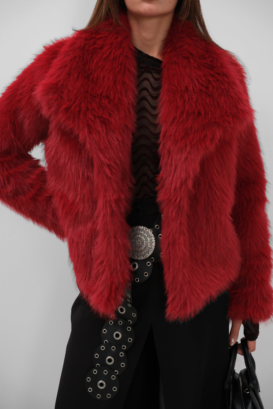 Shawl Collar Plush Red Jacket