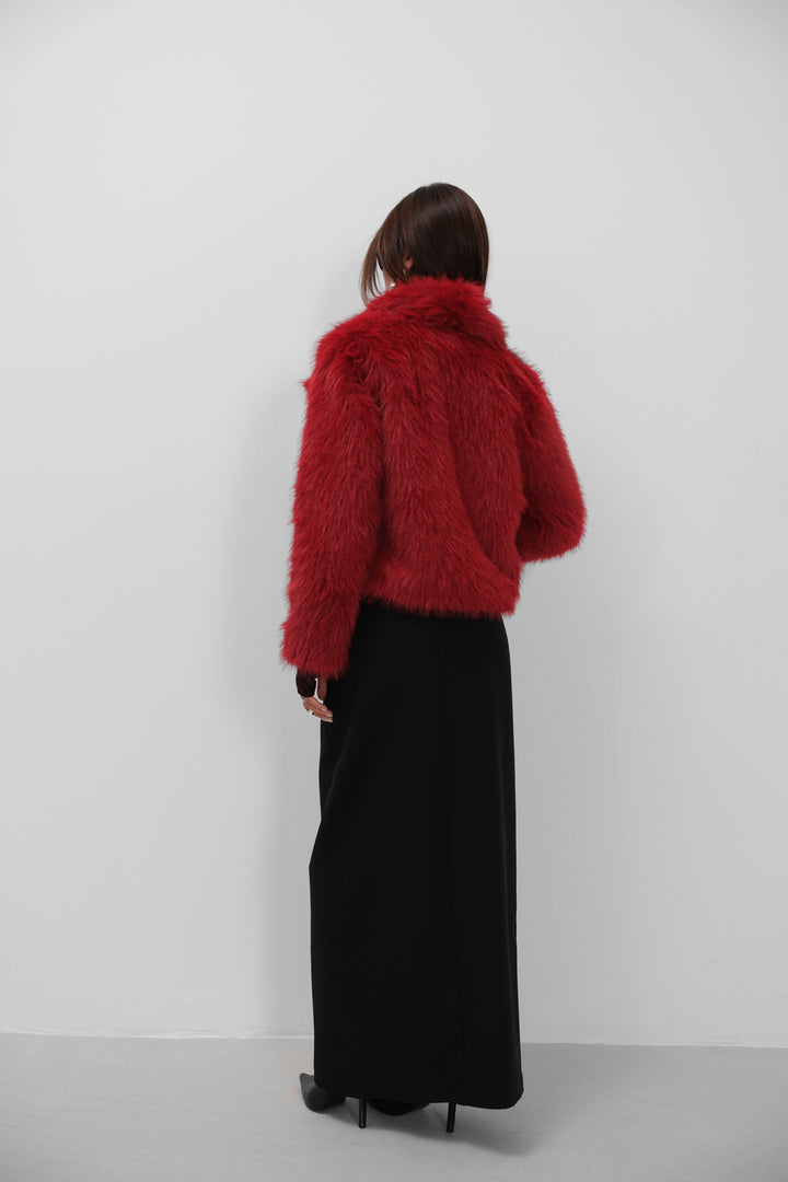 Shawl Collar Plush Red Jacket