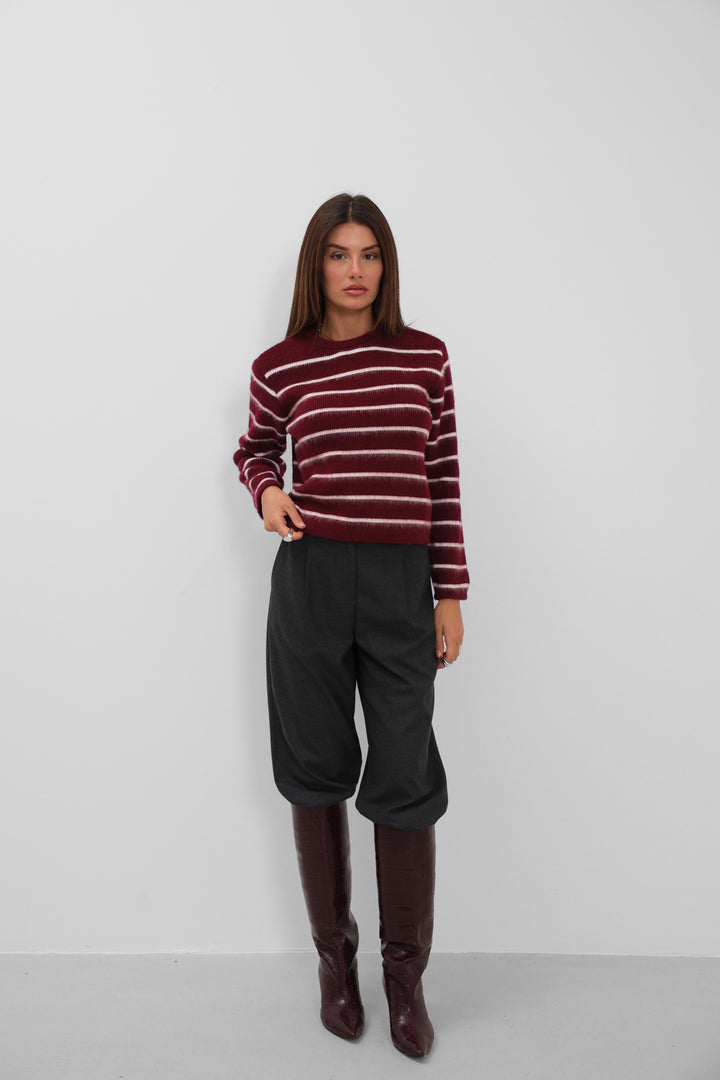 Raised Striped Burgundy Sweater 