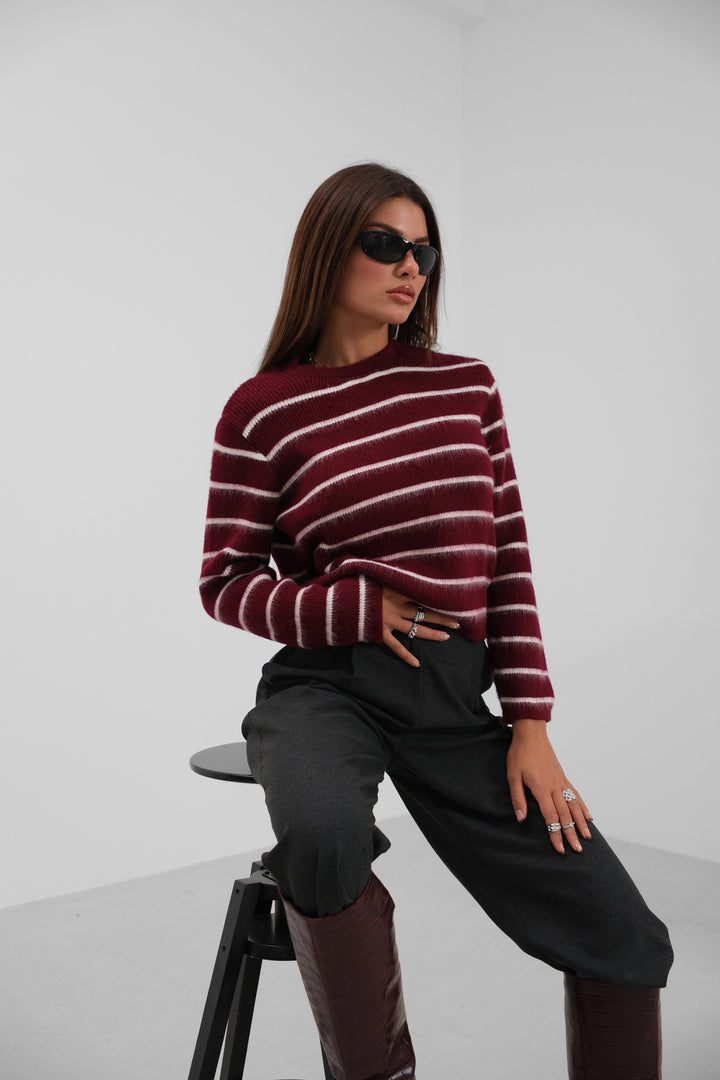 Raised Striped Burgundy Sweater 