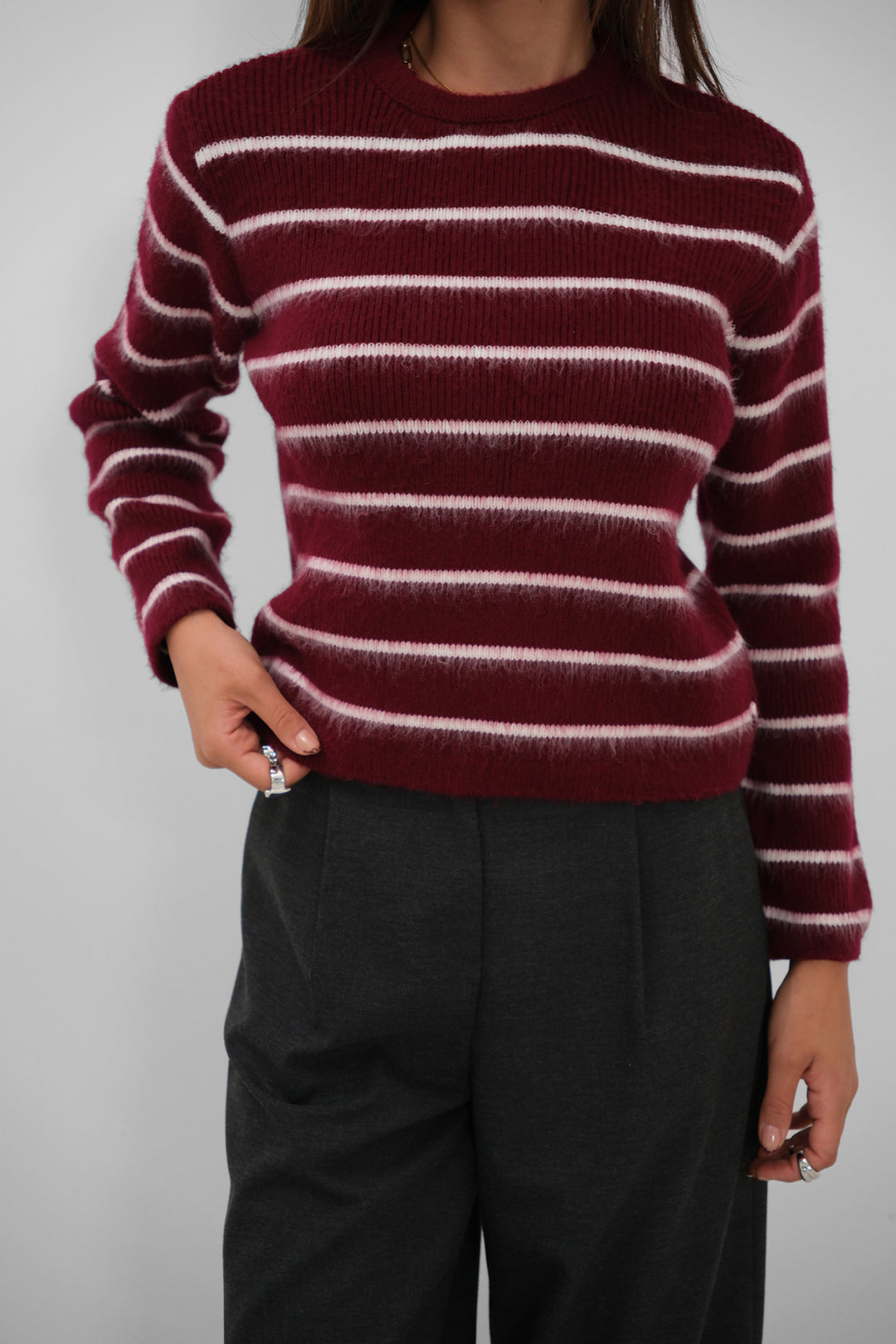 Raised Striped Burgundy Sweater 