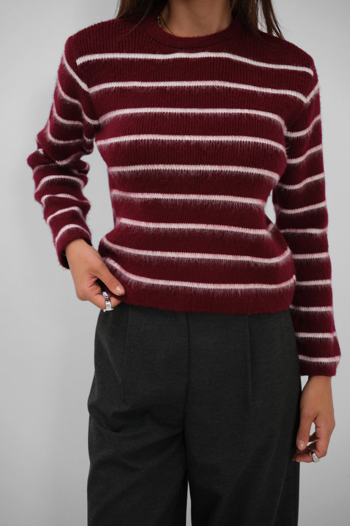 Raised Striped Burgundy Sweater 