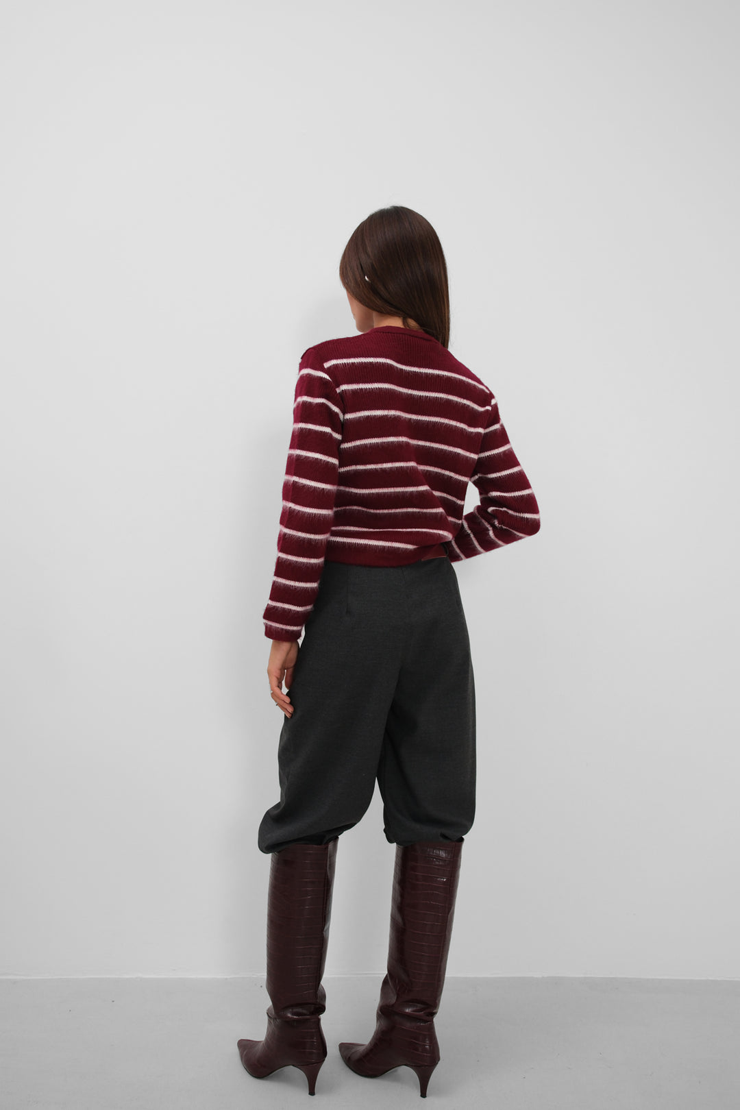 Raised Striped Burgundy Sweater 