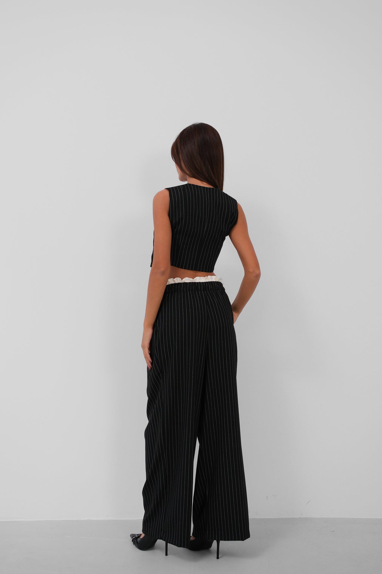 Satin Trim Low Waist Striped Trousers 