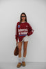 Şerit Detay Baskılı Oversize Bordo Sweatshirt