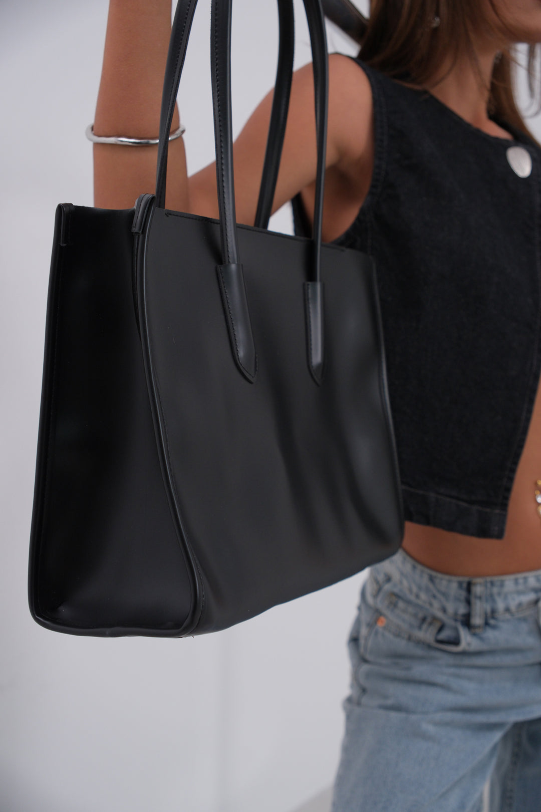 Shopping Leather Dusty Black Bag