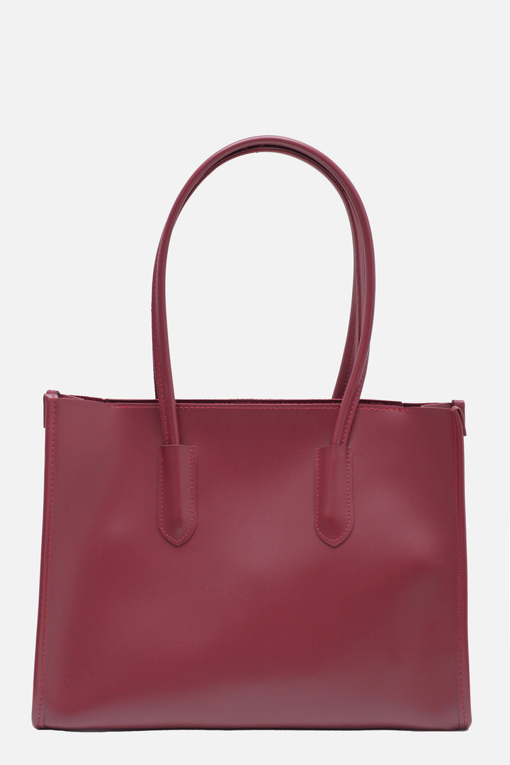 Shopping Leather Dusty Claret Red Bag