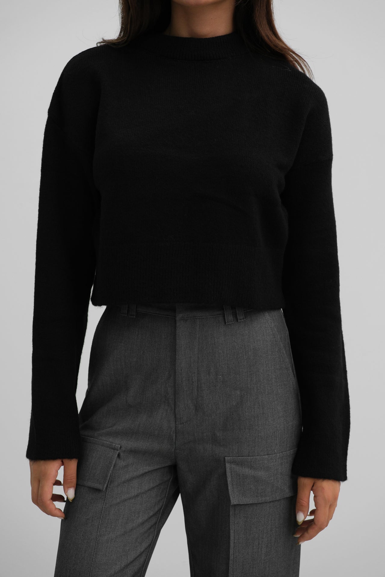 Zero Collar Black Crop Knit Sweater 