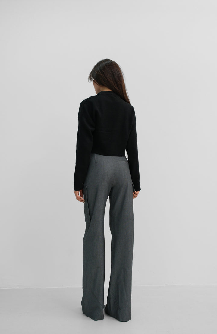 Zero Collar Black Crop Knit Sweater 