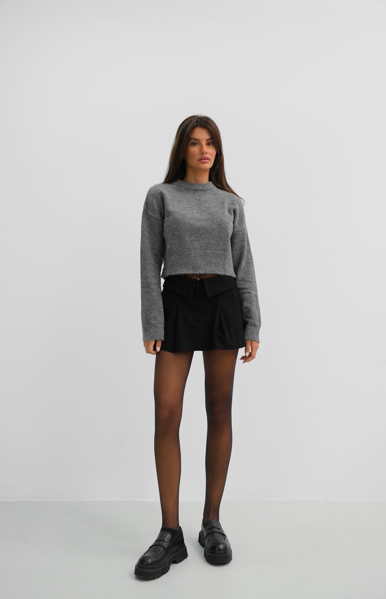 Zero Collar Gray Crop Knitwear Sweater 