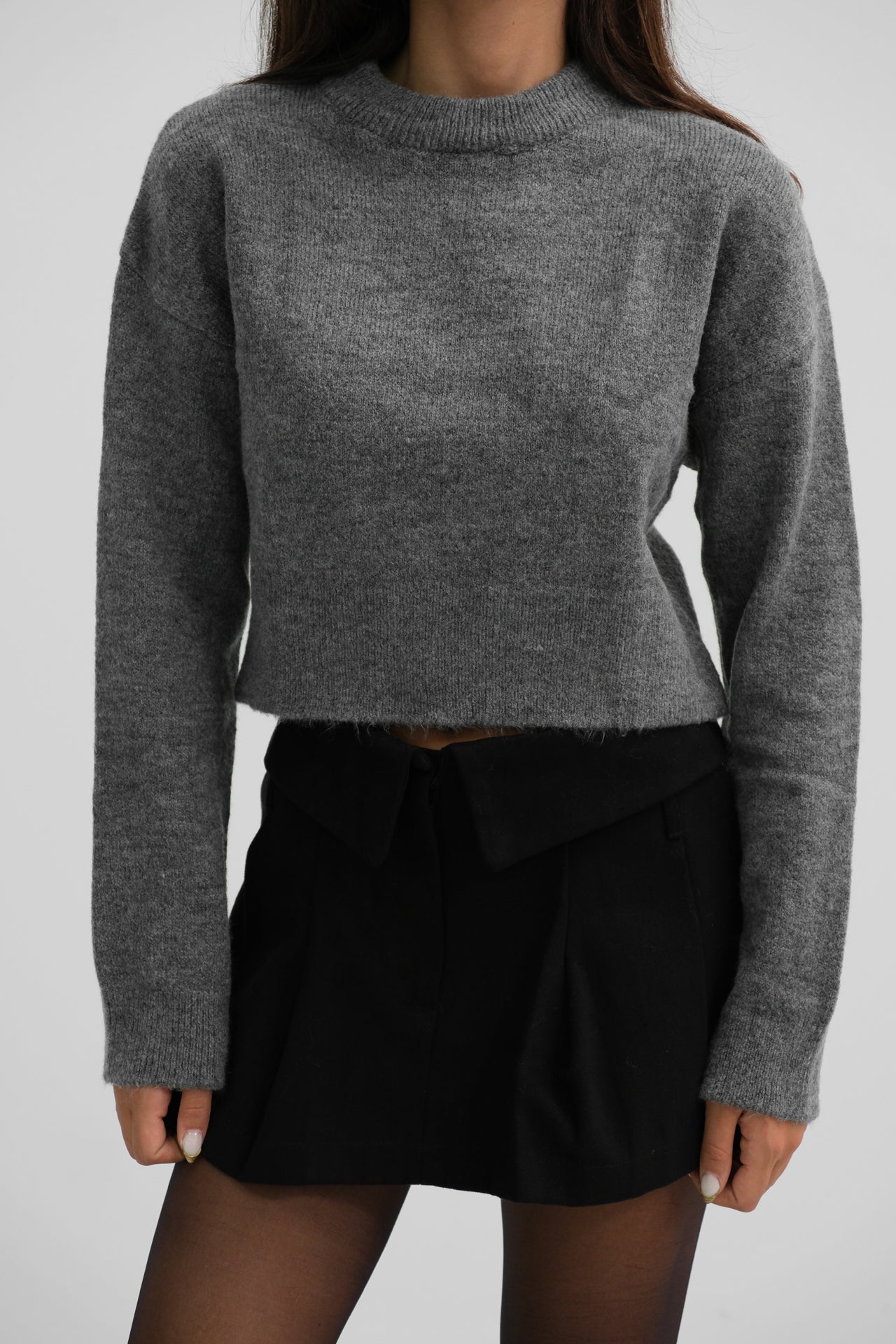 Zero Collar Gray Crop Knitwear Sweater 