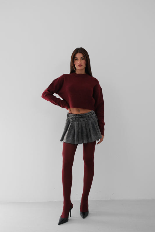 Zero Collar Burgundy Crop Knit Sweater 