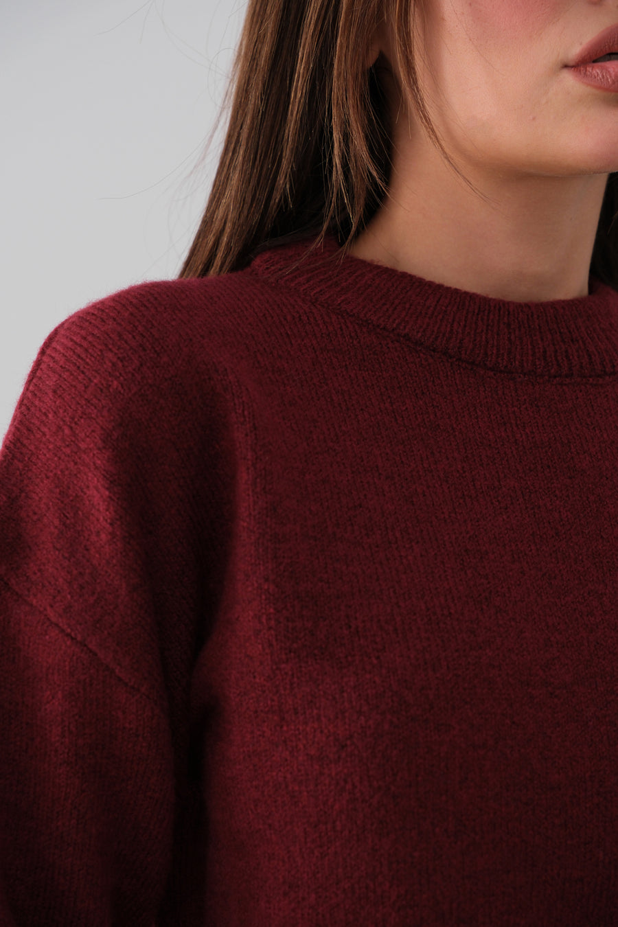 Zero Collar Burgundy Crop Knit Sweater 