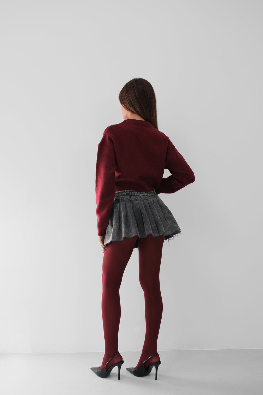 Zero Collar Burgundy Crop Knit Sweater 