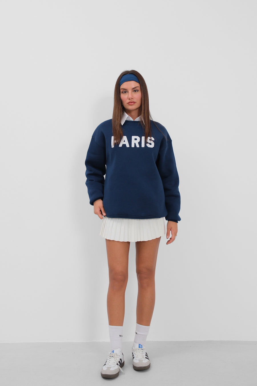 Sıfır Yaka Şardonlu Lacivert Sweatshirt