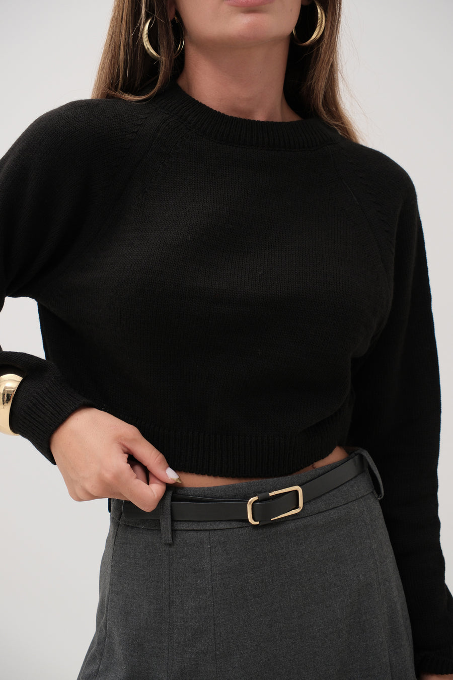 Back Tie Detail Black Sweater 