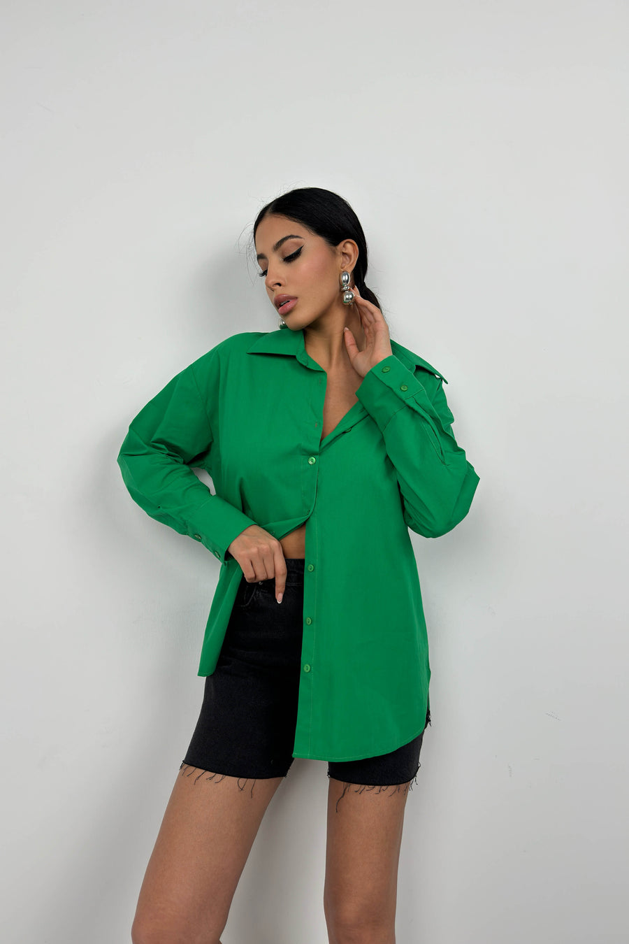 Backless Lace-Up Green Shirt 