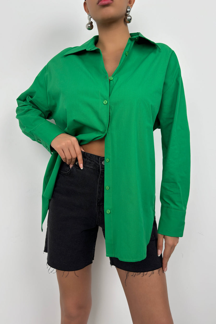 Backless Lace-Up Green Shirt 