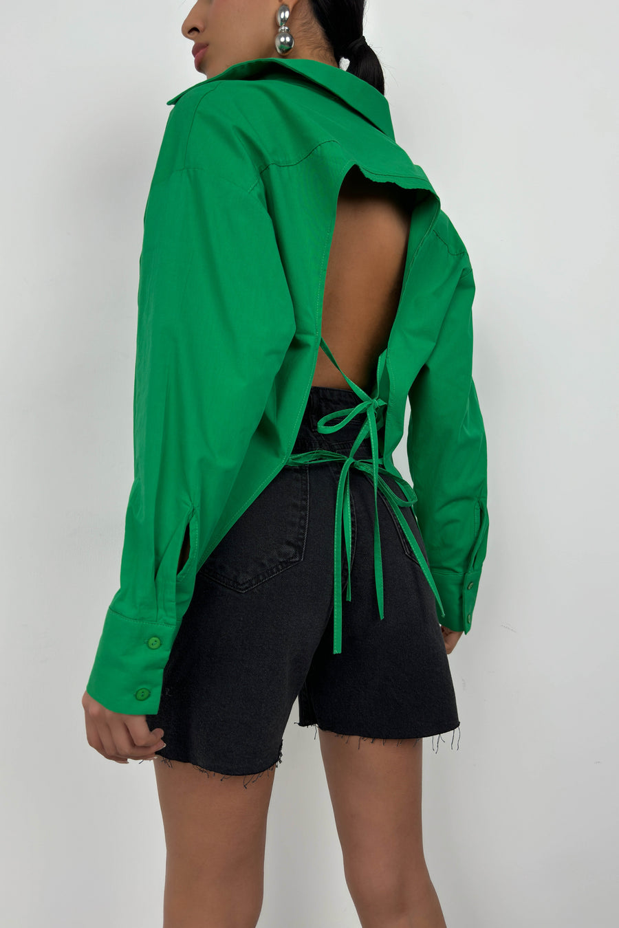 Backless Lace-Up Green Shirt 