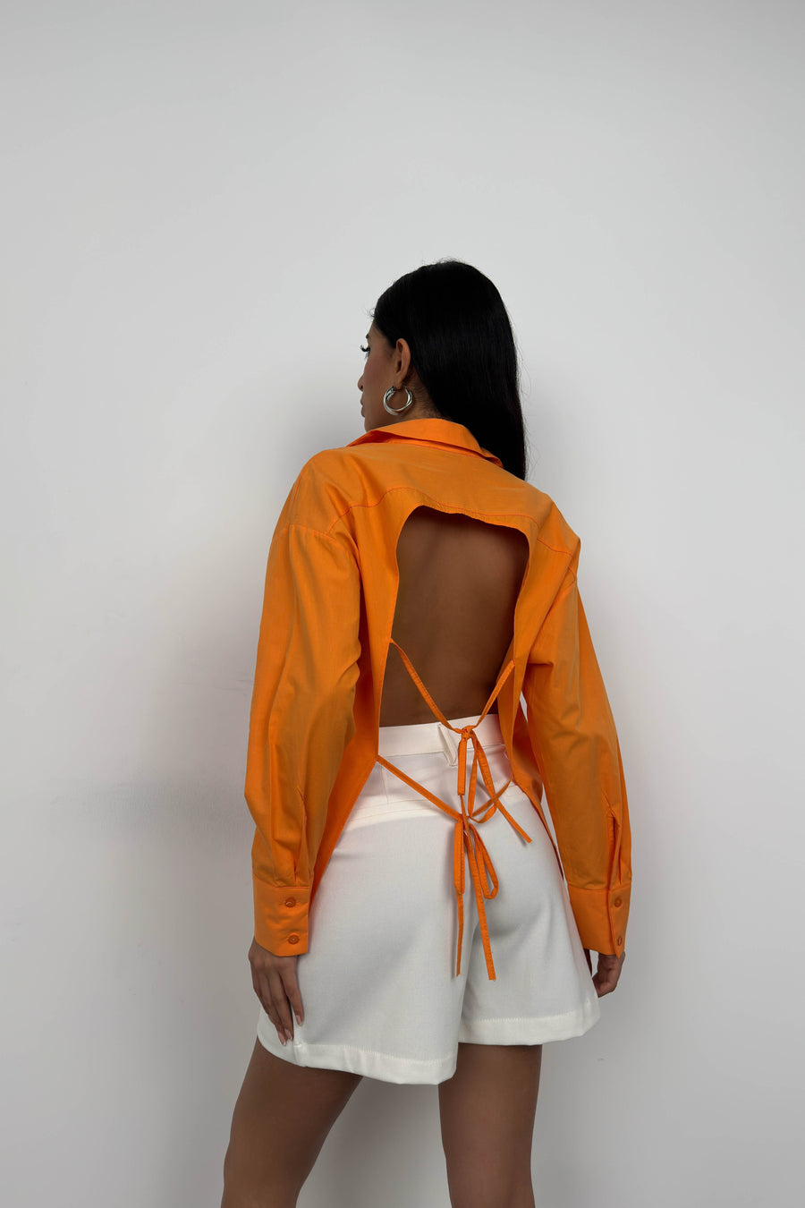 Orange Lace-Up Shirt with Low Back 