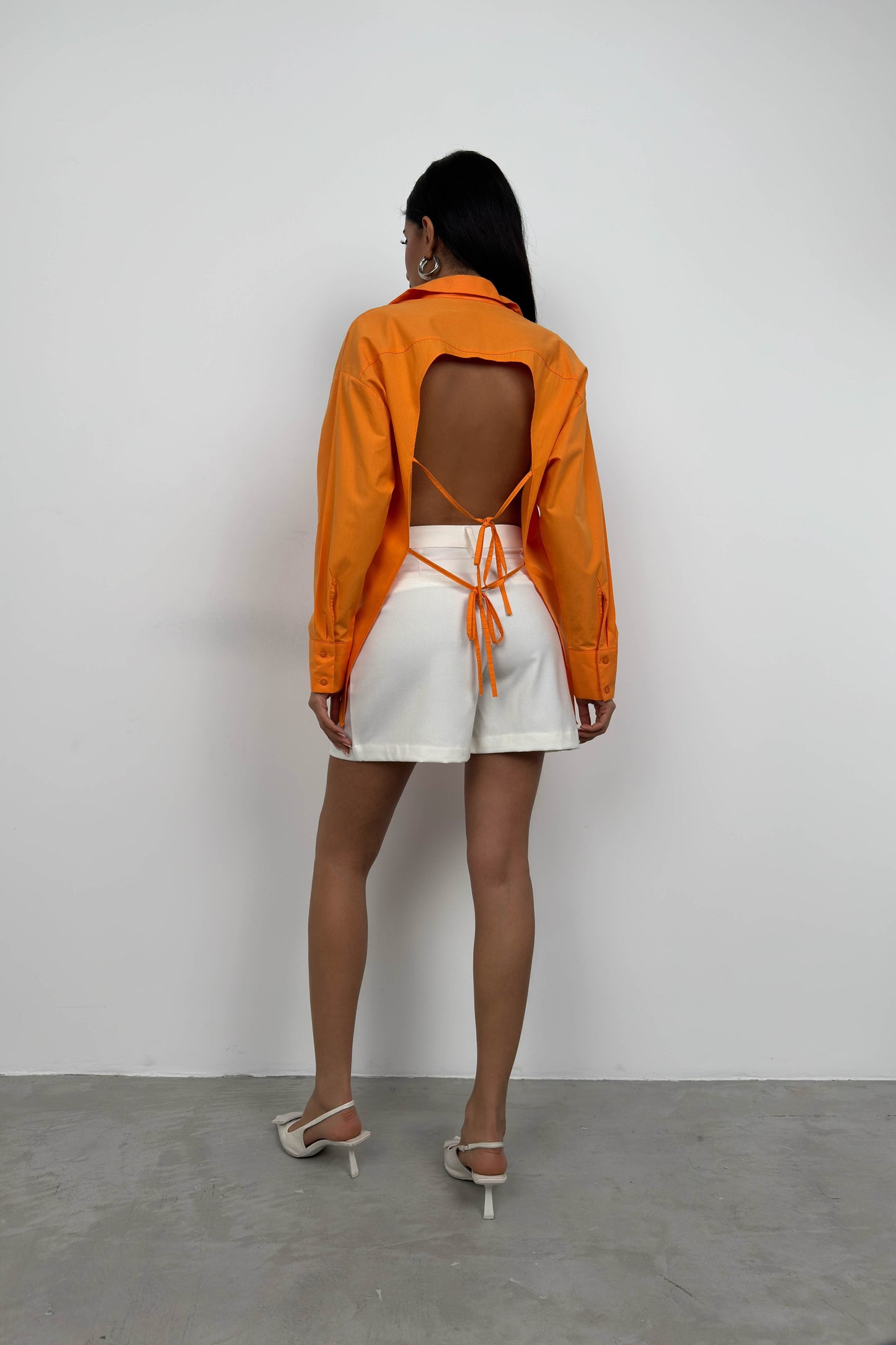 Orange Lace-Up Shirt with Low Back 